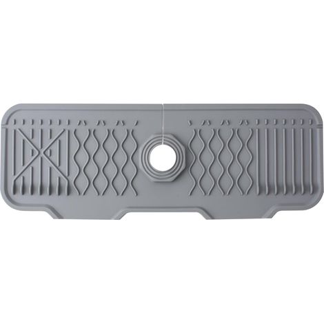 Tapis de robinet en silicone, protection anti-éclaboussures pour robinet d'évier, bac d'égouttement pour robinets à poignée, tapis d'évier pour comptoir de cuisine et de salle de bain (gris, 43 cm) (1/5)