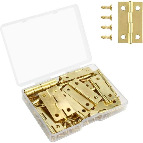 Mini-Flachscharnier, kleine Miniaturscharniere 17 x 29 mm, 30 Stück, goldfarben mit 150 Schrauben, Türscharnier aus Edelstahl für Schmuckkästchen, Schubladen, Schränke und Möbel (1/4)