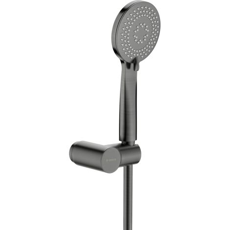 Ensemble de douche avec support fixe montage mural rond 3 fonctions finition titane - Stapol
