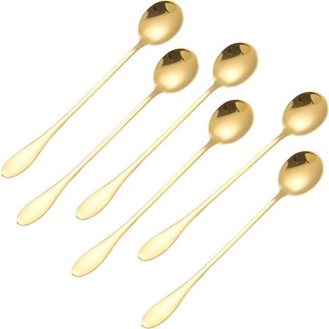 Cuillères Longdrink - CHEFFINGER - Set de 6 - Acier Inoxydable Doré - Design Élégant - Résistantes à la Rouille