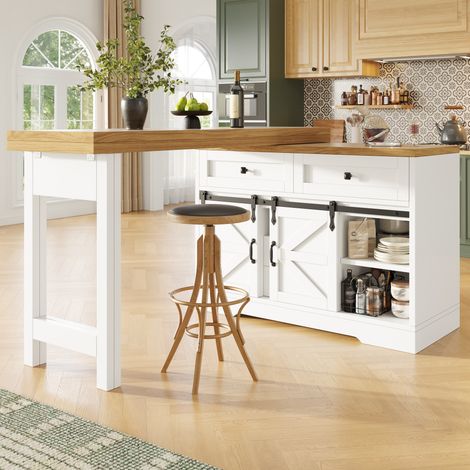 Isola cucina e tavolo da pranzo allungabile 120-197x40x72 cm, rotazione 360°, MDF - bianco (1/5)