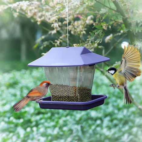 Hängende Vogelfutterspender für draußen, robuste Vogelfutterstation für Gartendekoration im Freien, lockt Wildvögel, Meisen, Stieglitze und Spatzen an, leicht zu reinigen und nachzufüllen (lila) (1/5)
