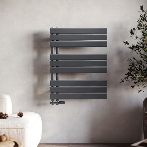 SONNI Radiateur sèche-serviettes 76x60cm Anthracite Panneau Radiateur sèche-serviettes, raccordement latéral (1/5)