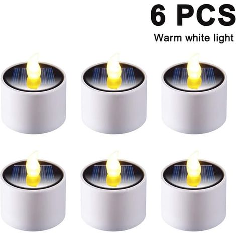 Lot de 6 lanternes solaires à bougies chauffe-plat - Lampes LED solaires électroniques rechargeables à effet scintillant - Veilleuse sans flamme à énergie solaire pour l'extérieur (1/5)