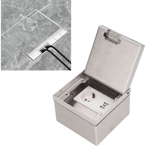 Boîtier de prise de sol USB-C de type C, style marbre, en acier inoxydable, conforme aux normes européennes, 250 V CA, couvercle rabattable, dimensions standard européennes (1/5)