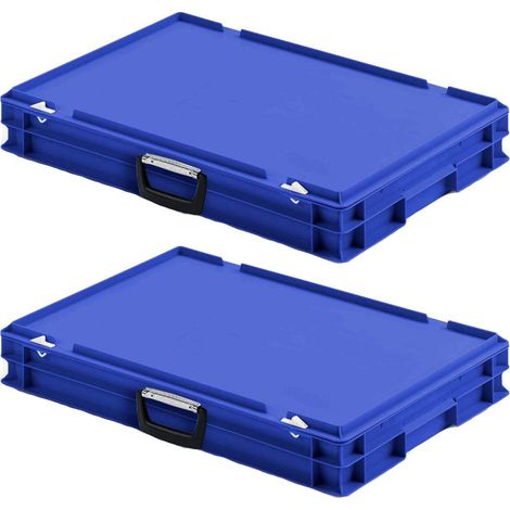 BRB Lot de 2 valises Euro avec 1 poignée de transport sur un côté longitudinal, 600 x 400 x 85 mm, bleu