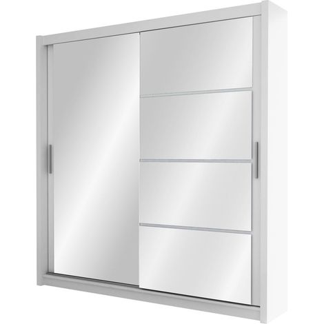 Armario Honolulu 111, Blanco + Blanco brillante, 215x203x61cm, Puertas de armario: Correderas, Número de estantes: 8