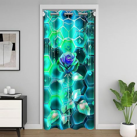 Nid D'Abeille Rideau Porte 86x203,Rose Menthe Vert Rideau Occultant,Bijoux Géométrique Rideau de Porte pour L'Intimité de Porte,Néon Abstrait Rideaux de Séparation de Chambre pour la Décor Murale - 86 (1/5)