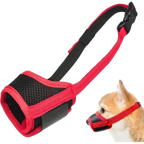 Adjustable Anti Bark Muzzle for Small Dogs - Breathable Mesh Soft Muzzle for Chihuahua (Red, XS)