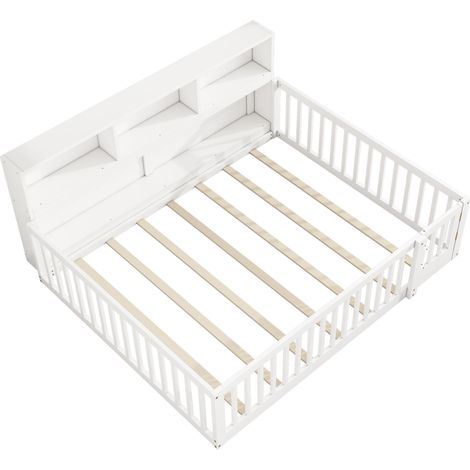 Lit banquette 140 x 200 cm avec rangements, bois de pin et MDF, blanc (1/5)