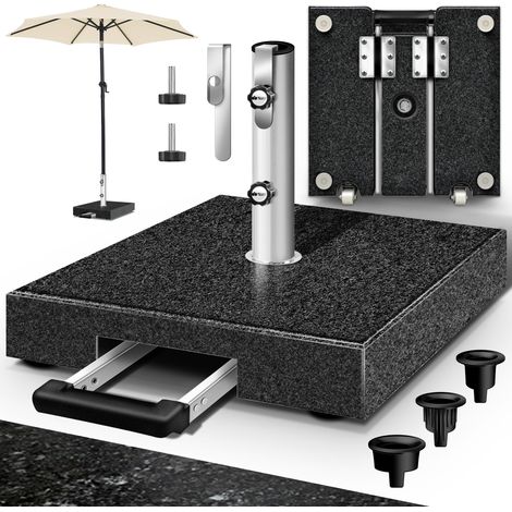 tillvex® Granit Sonnenschirmständer mit Rollen & Transportgriff Anthrazit - 27 kg Eckig mit Trolley-Griff Schirmständer Sonnenschirm mit Edelstahlrohr Balkonschirmständer für Schirmstöcke 16-48 mm &