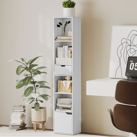 Mobile contenitore 6 livelli, ripiano regolabile 3 posizioni, con cassetto e anta, bianco DESVIAE (1/5)