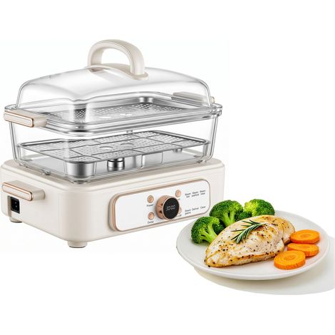 Mophorn Vaporera eléctrica de cocina con cestas de vidrio de 2 niveles y capacidad de 6 L, incluye bandejas de acero inox, 6 niveles de potencia, ajustes preprogramados y función de inicio programable (1/5)