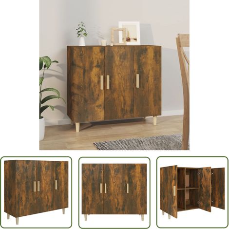 The Living Store Buffet chêne fumé 90x34x80 cm bois d'ingénierie - Buffet En Bois - Meuble De Rangement - Buffet Moderne - Mobilier Salon - Décoration Intérieure (1/5)
