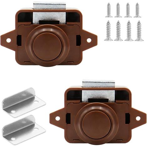 Knob Handle Lock, Push Button Latch, Push Button Latch, Keyless Cabinet Door Knob Latch for Door, Cabinet (Brown) (1/3)