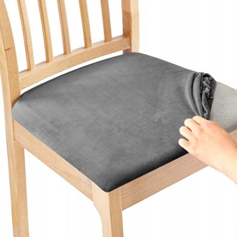 1 pièce housse de chaise élastique, velours gris, 50x50 cm, pour chaise salle à manger ou bureau (1/5)