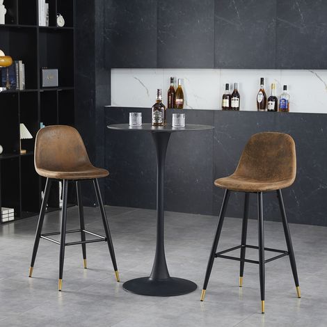 Lot de 2 chaises de bar vintage 76 cm marron et doré - VINEA (1/5)