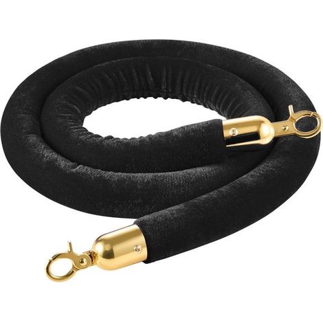 Cordon de délimitation en velours noir - Lot de 2 - 1,5 m - Crochets dorés - Crochets en alliage de zinc (1/5)