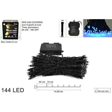Luci da 144 Led Blu a Batteria con Timer DUESSE CHRISTMAS