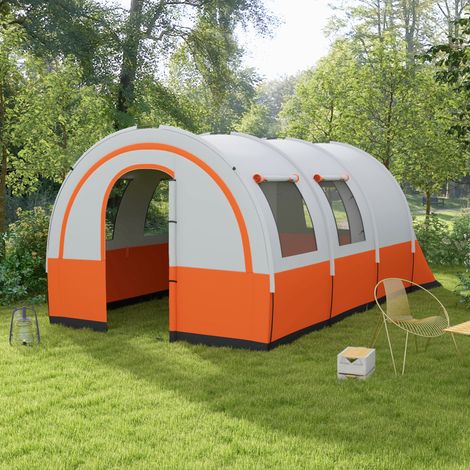 Tente de camping pour 6 personnes maximum, tente familiale, espaces séparés, imperméable, blanc crème (1/5)