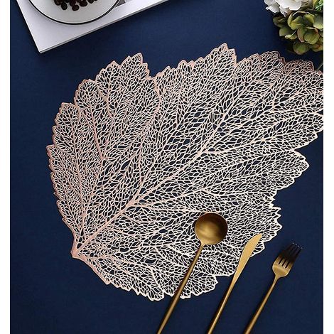 Ensemble de 6 sets de table ronds antidérapants en plastique pour table de cuisine (Or rose A) (1/3)