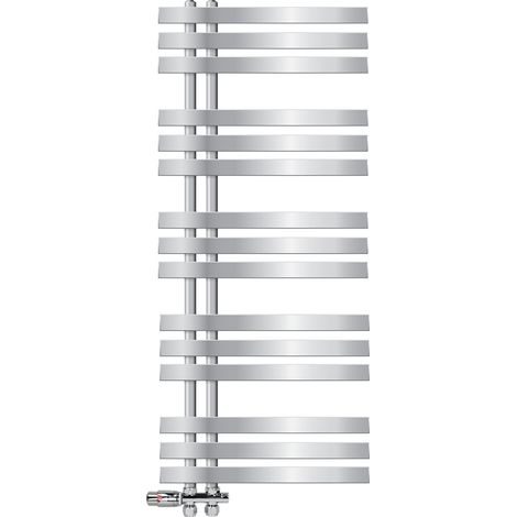 LuxeBath Radiatore Iron EM Design Scaldasalviette 500 x 1200 mm Cromato Calorifero Attacco Centrale con Set di Collegamento Termostato Attraverso il Pavimento Termosifone Moderno Termoarredo per Bagno