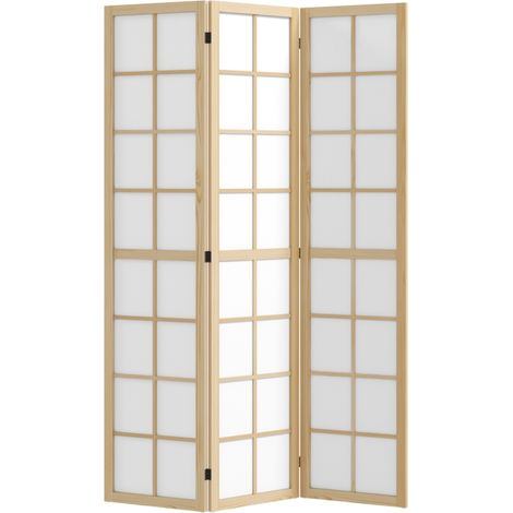 Paravent Pliable 3 Panneaux Séparateur de Pièce Brise-Vue en Bois de Pin et Tissu Sans Montage 120 x 170 cm (1/5)