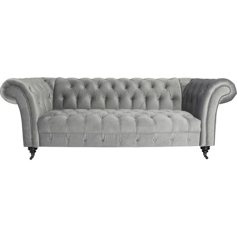 Canapé Chesterfield 3 places Queen Velours Argent (1/5)