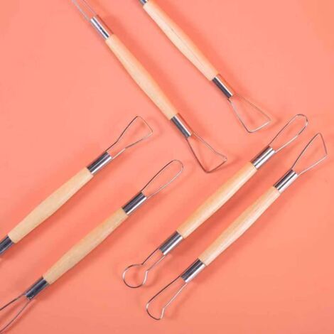 BUNTHAUS Doppelendige Modellierwerkzeuge mit 6-teiligem Holzgriff, Bildhauerwerkzeuge für Ton, Fondant, Kuchen, Keramik, Teig, Knetmasse, Gips, Wachs usw. (1/3)