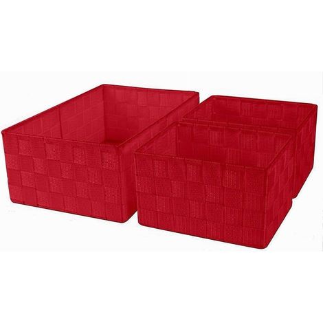 Cleafe - Set 3 Cestini Porta Oggetti Organizer In Tessuto Rettangolari Bagno Rosso 69910 - (1/4)