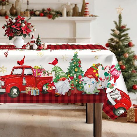 Nappe de Noël avec lutins, rectangulaire, 140 x 180 cm, polyester