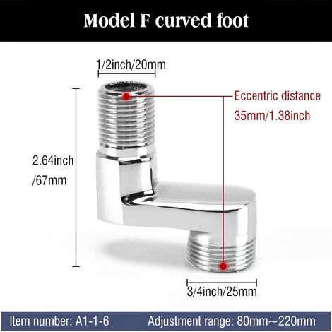 (A1-1-6) Accessoires pour robinetterie de douche : coudes allongés et renforcés, tuyaux courbes et joints pour pommeaux de douche. Le robinet est coudé. (1/5)