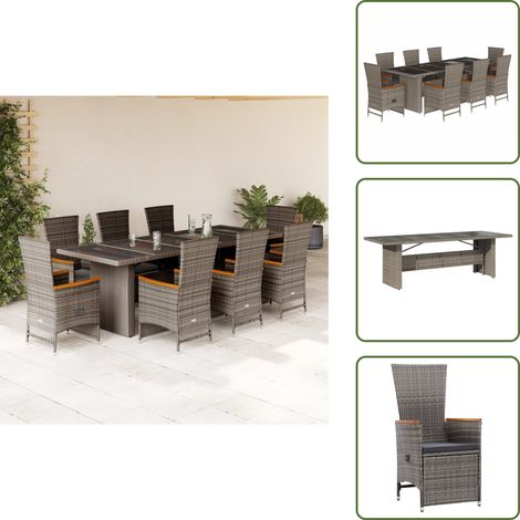 9-tlg. Garten-Essgruppe mit Kissen Grau Poly Rattan - Garten Möbel - Gartenset - Esstisch Set - Outdoor Möbel - Terrassenmöbel (1/5)