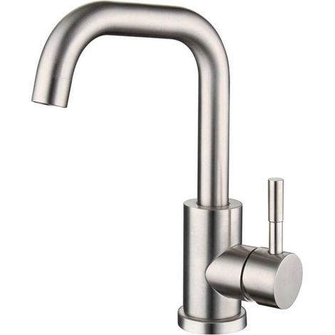 Robinet Lavabo Inox 304 Mitigeur Salle de Bain Pivotant 360° Eau Chaude Froide, Mélangeur Rotatif pour Évier, Finition Brossée (1/5)