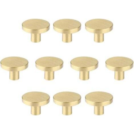 Boutons de meubles en laiton brossé, boutons de tiroir de commode dorés pour placards, couloirs, salles de bains et cuisines, paquet de 10 (champignon de 30 mm) (1/4)
