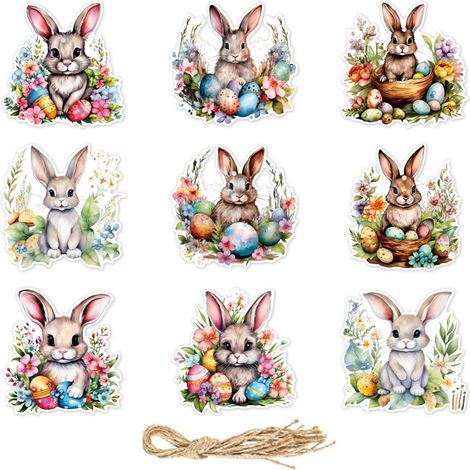 Ornement Lapin De Pâques - En Papier - Pour Décoration Intérieure Et Extérieure - Lot De 9 (1/5)