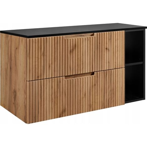 Meuble de Salle de Bain VENA - 100 cm - Chêne Noir - Design Moderne - Fronts Rainurés