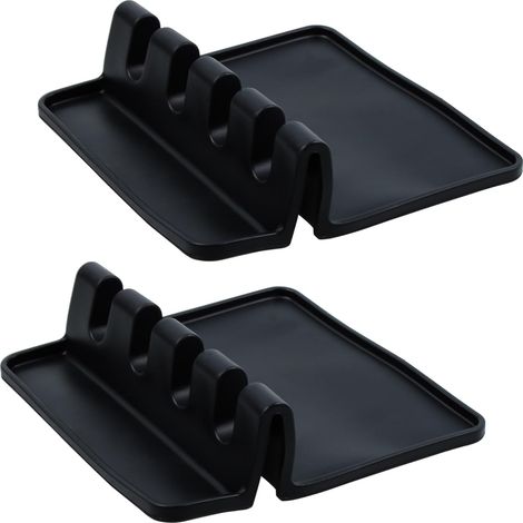 Confezione da 2 portaposate in silicone con cuscinetti antigoccia resistenti alle alte temperature, porta cucchiai per piano cottura e cucina, colore nero. (1/5)