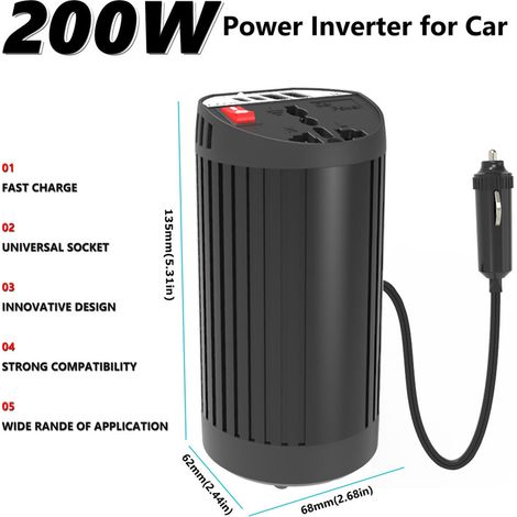 Convertitore di potenza per auto da 200 W, da CC 12 V a CA 220 V, con 2 porte USB e 2 prese Type-C - ALTRO (1/4)