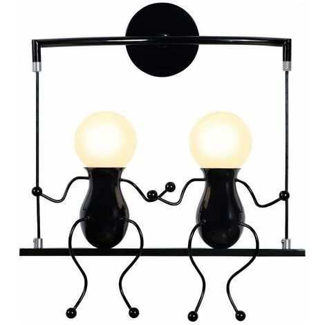 Applique Murale Intérieur Contemporain Forme Humanïde 2 Tête Luminaire Eclairage Décoration Noir pour Chambre Café Hôtel