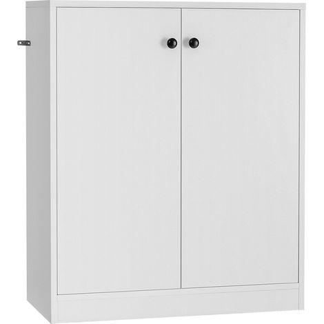 Meuble de rangement 2 portes blanc avec étagère 3 niveaux et fixation murale, panneaux épais, pour cuisine, salon et entrée (1/5)