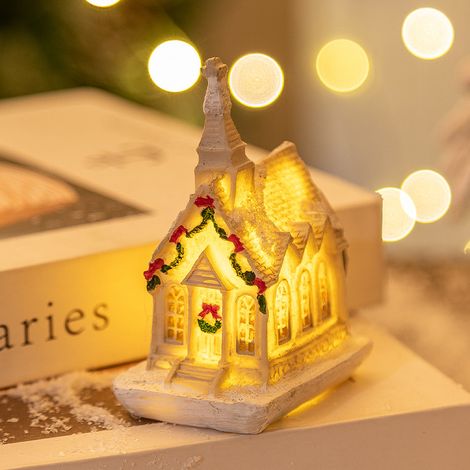 Décoration de Noël en résine avec maison miniature lumineuse LED, maison de village de Noël, décoration festive intérieure, style B