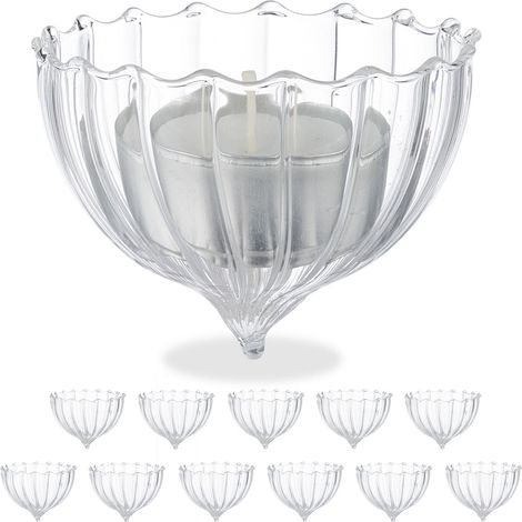 Relaxdays Vasetti Portacandele Galleggianti, Set 12, Porta Candele e Lumini da Acqua, HxD 5x6,5 cm, Vetro, Trasparente