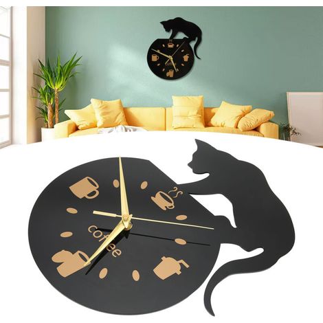 Küchenkatze 3D Acryl-Wanduhr ohne Geräuschfunktion und rahmenloses Design für Badezimmer, Büro, Küche