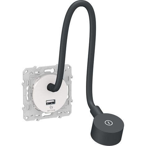 Schneider Electric – Liseuse avec prise USB-A 2,1A – Luminosité variable – Pour installation électrique – Blanc – Odace (1/5)
