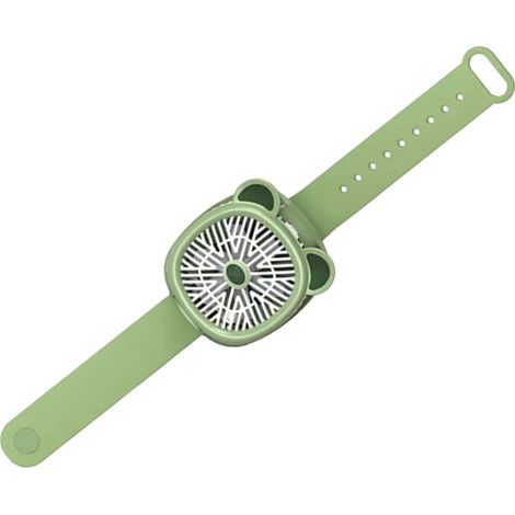 Mini ventilateur-réveil rechargeable USB à 3 vitesses, portable, avec lumières LED colorées, motif ours vert (1/5)