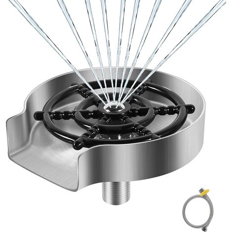 EASYCOMFORT Rince Verre en Acier Inoxydable pour Évier de Cuisine - Rondelle en Métal, Nettoyeur Verre, Accessoires de Cuisine (Argent Mat) (1/5)