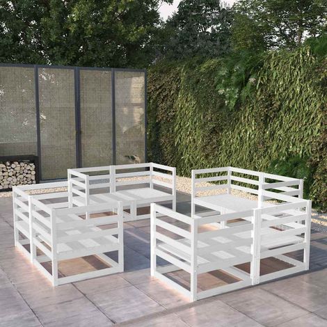vidaXL Set de salón de jardín de 8 piezas blanco madera maciza de pino (1/4)