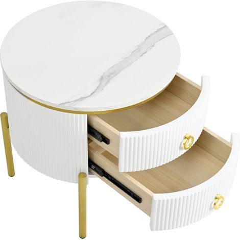 Couchtisch, Hochglanz-Wohnzimmertisch, Beistelltisch mit Schubladen und goldenen Akzenten (1/5)