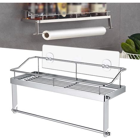 Adhesive Paper Towel Holder Shelf Stainless Steel 304 Storage Basket Wall Mount Kitchen Bathroom Paper Towel Holder (1/5)